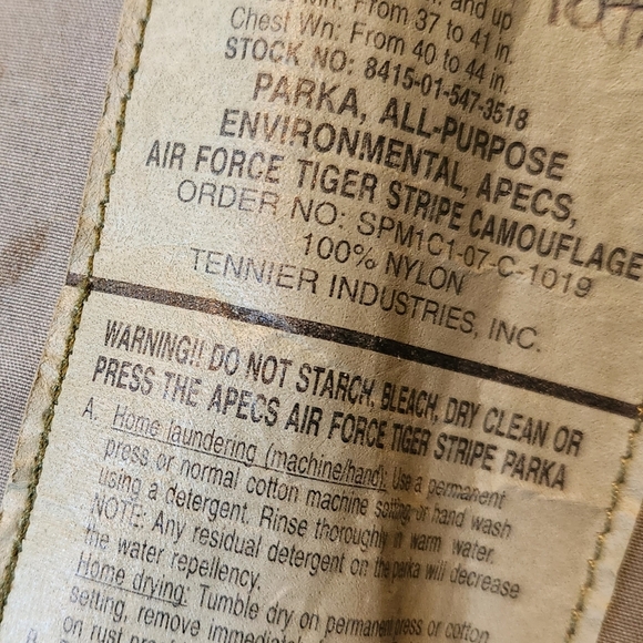 Parka APECS USAF Tiger Stripe Camouflage SPM1C1 07 C 1019 Medium Long W Beanie - Picture 6 of 10